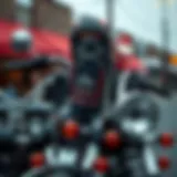 A vintage motorcycle do rag displayed on a classic bike