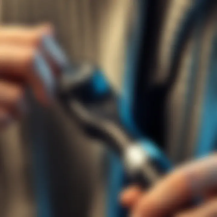 Fabric Shaver in Action Close-up of a fabric shaver in action on a sweater