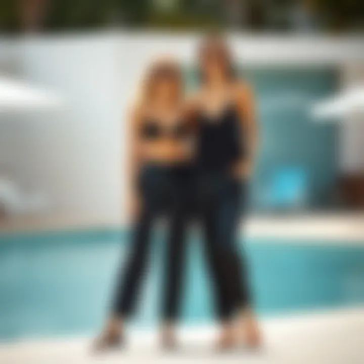 Fashionable Pairing with Black Cover-Up Pants Fashionable pairing of black cover-up pants with summer attire