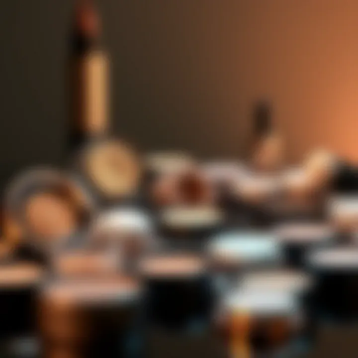 Artistic Display of Non-Shimmery Highlighters An aesthetic display of various non-shimmery highlighters arranged artistically