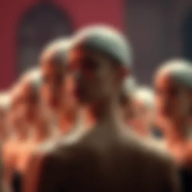 Bald Caps in Theatrical Performance A theatrical scene featuring performers wearing bald caps with hair, enhancing character representation.