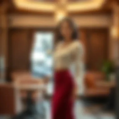 Chic Elegance in Two Piece Ensembles Elegant two piece top and skirt outfit in a chic setting