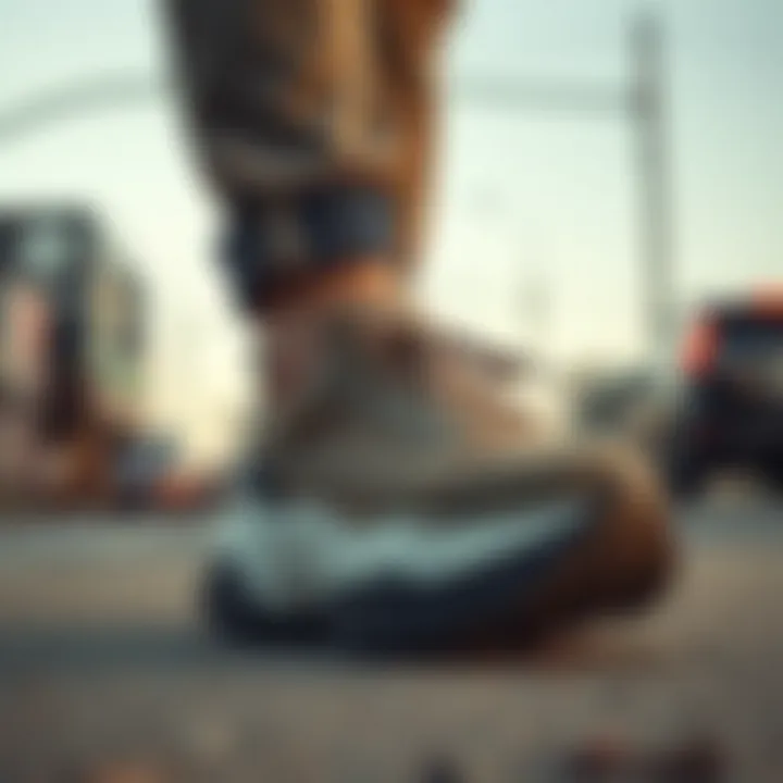 Trendy thick-soled footwear in urban settings