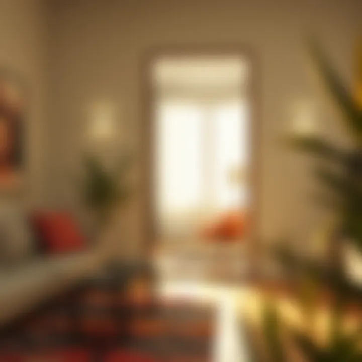 A vibrant space enhanced by the presence of a full-length mirror