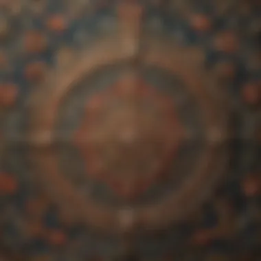 A close-up view showcasing the intricate details of a vintage tapestry