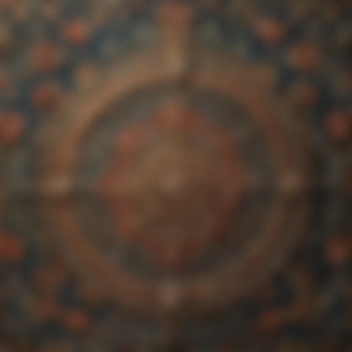 A close-up view showcasing the intricate details of a vintage tapestry